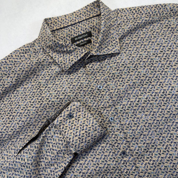 Bugatchi Other - Bugatchi Mens XL Classic Fit Geometric Cotton Long Sleeve Button Down Shirt Blue